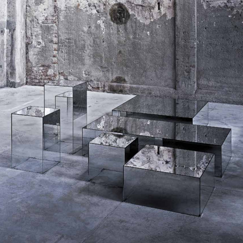 Glas-Italia-Illusion-Occasional-Side-Table-Mirrored Glass Side Table Designer Jean Marie Massaud