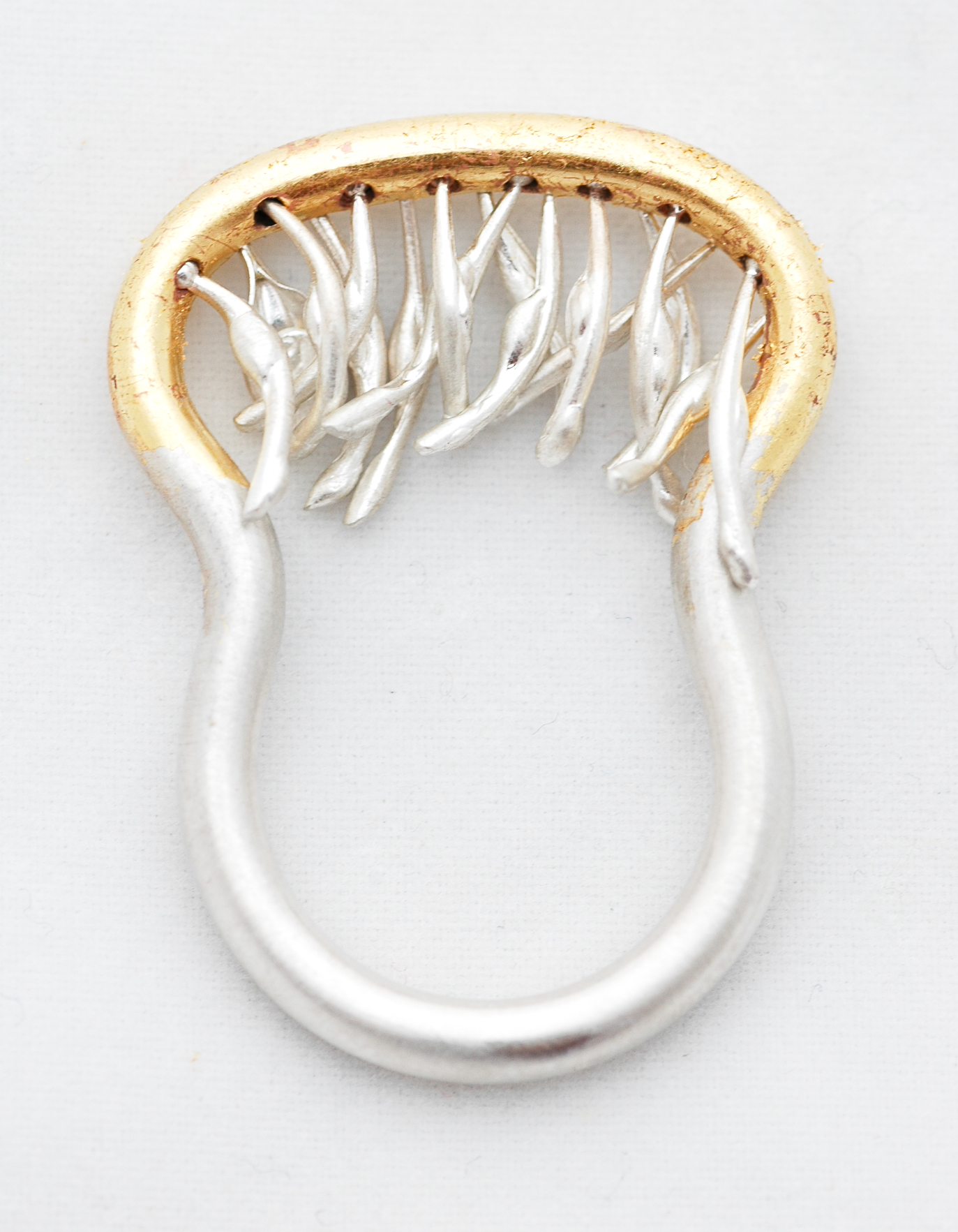 Kinetic Flower Ring Waratah Copper, silver, gold leaf