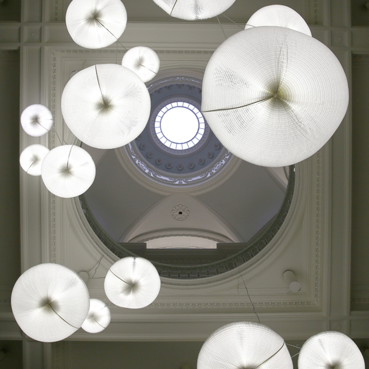 molo makes a custom installation of cloud softlight mobiles for the exhibition Grand Hotel at the Vancouver Art Gallery